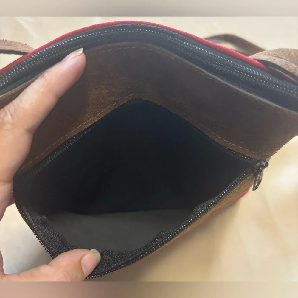 Guatemalan Cross Body Red Brown‎ Boho Pocket 7.25”x 8.5” Small